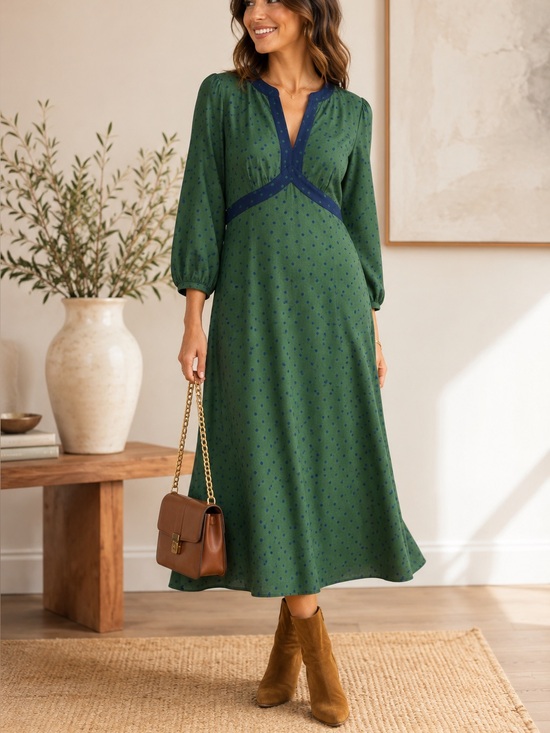 Boden Dresses & Skirts - Boden Green Midi Dress with Navy Trim